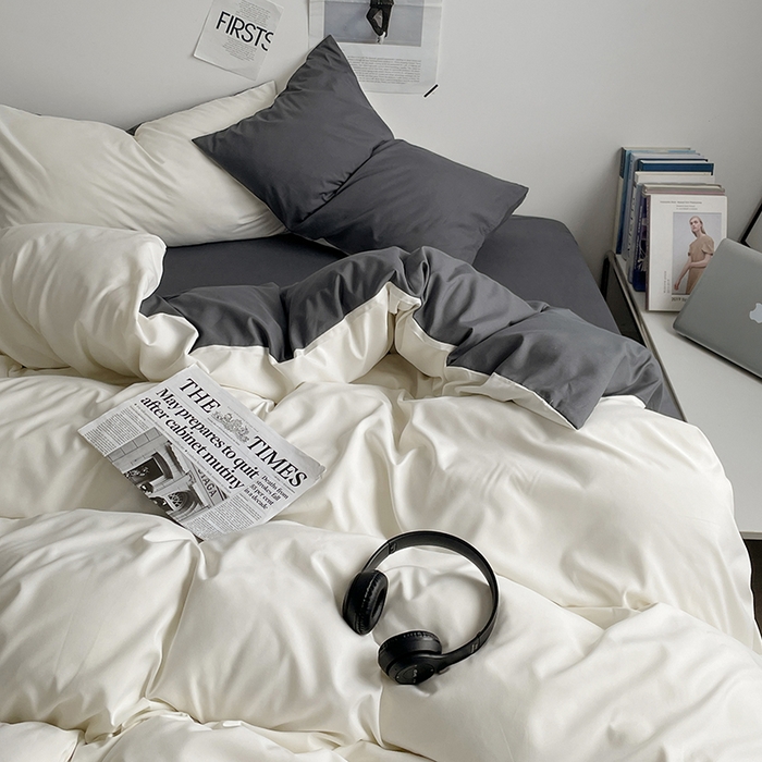 91家纺网 家纺一手货源 找家纺 优尚佳生活馆 2025新款无印风亲肤磨毛四件套-纯色 奶白灰