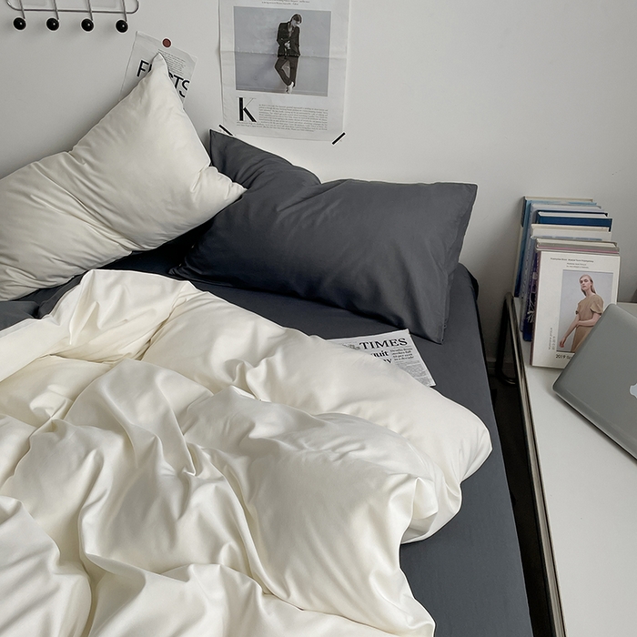 91家纺网 家纺一手货源 找家纺 优尚佳生活馆 2025新款无印风亲肤磨毛四件套-纯色 奶白灰