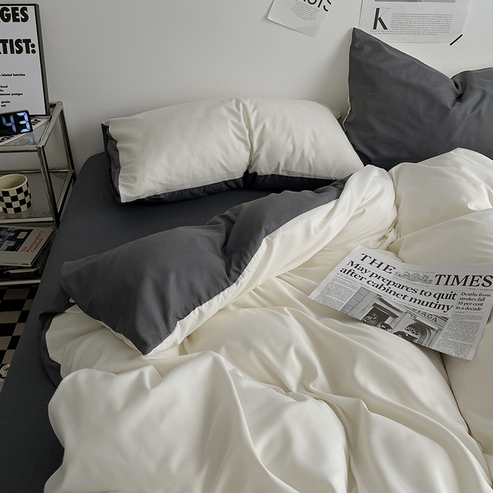 91家纺网 家纺一手货源 找家纺 优尚佳生活馆 2025新款无印风亲肤磨毛四件套-纯色 奶白灰