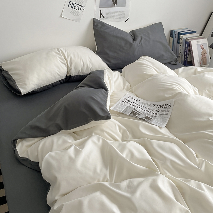 91家纺网 家纺一手货源 找家纺 优尚佳生活馆 2025新款无印风亲肤磨毛四件套-纯色 奶白灰