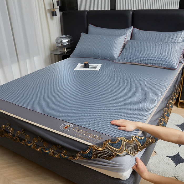 91家纺网 家纺一手货源 找家纺 （总）情恒家纺 2025新款冰藤席床笠款三件套