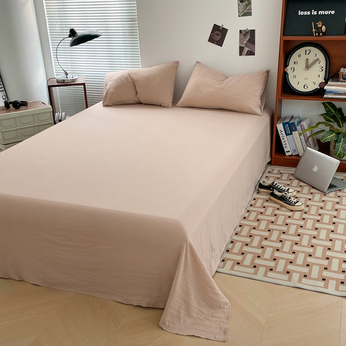 91家纺网 家纺一手货源 找家纺 优尚佳生活馆 2025新款ins风超柔褶皱亲肤磨毛水洗棉四件套纯色系列（风格二） 奶茶