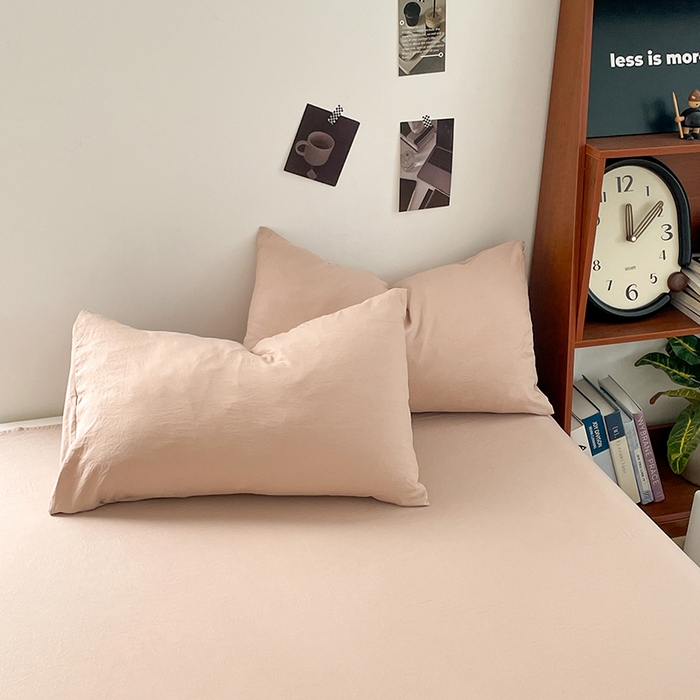 91家纺网 家纺一手货源 找家纺 优尚佳生活馆 2025新款ins风超柔褶皱亲肤磨毛水洗棉四件套纯色系列（风格二） 奶茶