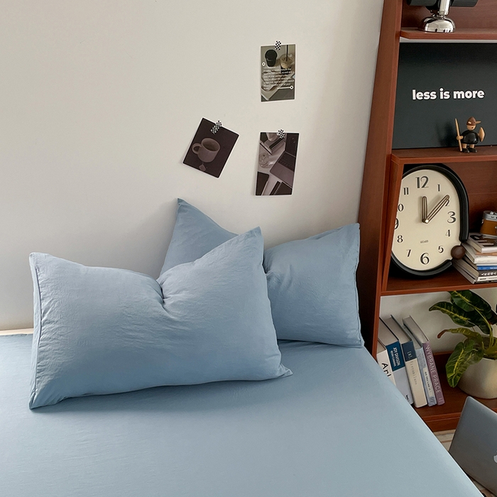 91家纺网 家纺一手货源 找家纺 优尚佳生活馆 2025新款ins风超柔褶皱亲肤磨毛水洗棉四件套纯色系列（风格二） 尼罗蓝