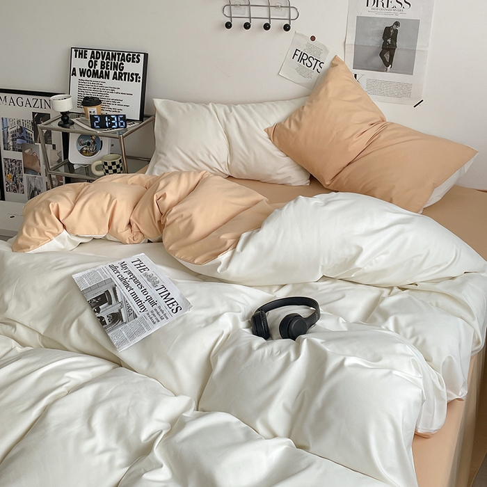 91家纺网 家纺一手货源 找家纺 优尚佳生活馆 2025新款无印风亲肤磨毛四件套-纯色 奶油芝士