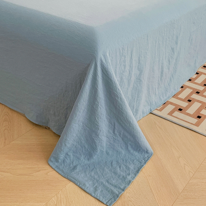 91家纺网 家纺一手货源 找家纺 优尚佳生活馆 2025新款ins风超柔褶皱亲肤磨毛水洗棉四件套纯色系列（风格二） 尼罗蓝