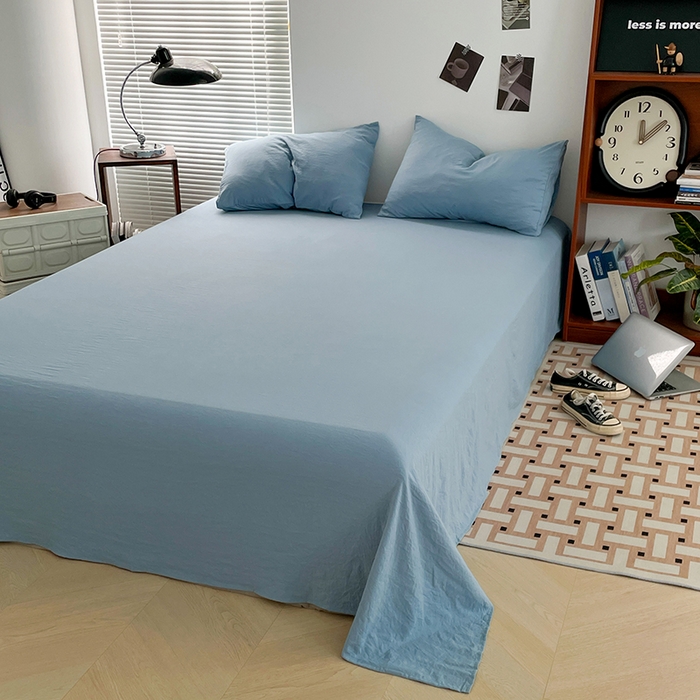 91家纺网 家纺一手货源 找家纺 优尚佳生活馆 2025新款ins风超柔褶皱亲肤磨毛水洗棉四件套纯色系列（风格二） 尼罗蓝