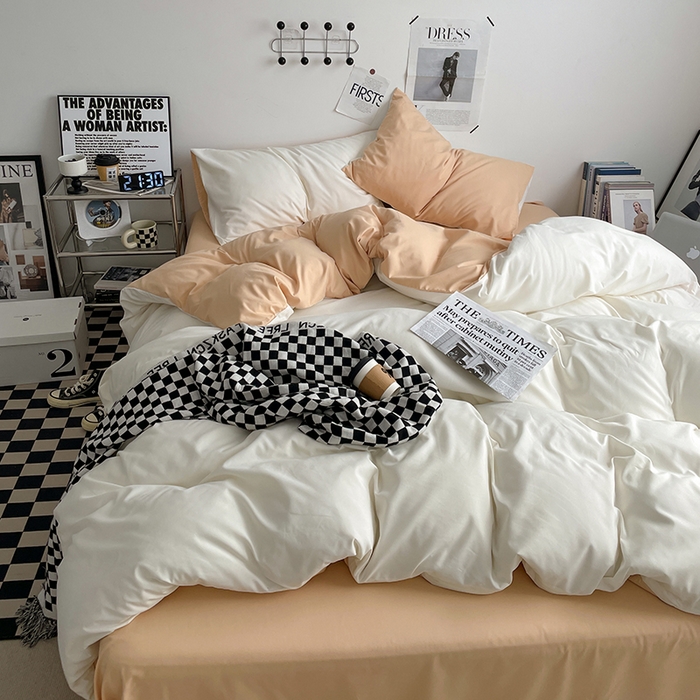 91家纺网 家纺一手货源 找家纺 优尚佳生活馆 2025新款无印风亲肤磨毛四件套-纯色 奶油芝士