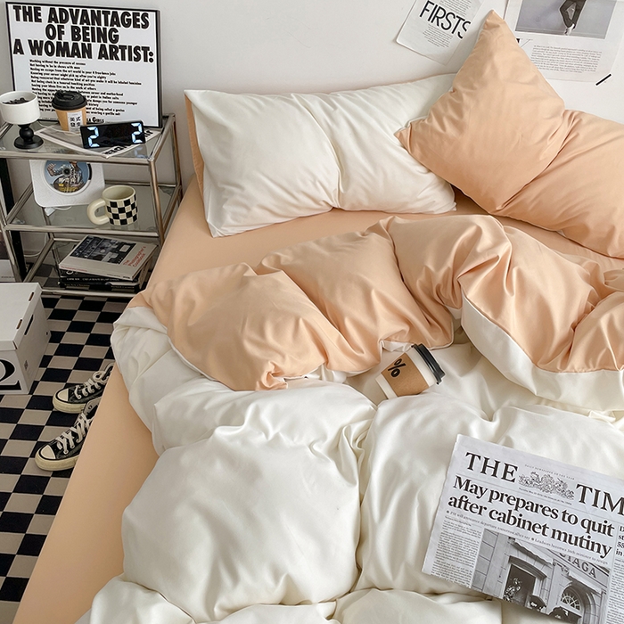 91家纺网 家纺一手货源 找家纺 优尚佳生活馆 2025新款无印风亲肤磨毛四件套-纯色 奶油芝士