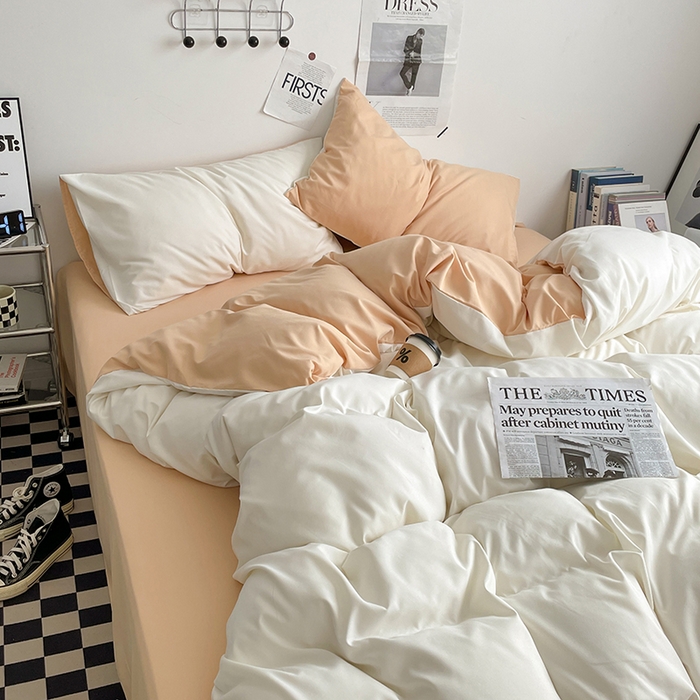 91家纺网 家纺一手货源 找家纺 优尚佳生活馆 2025新款无印风亲肤磨毛四件套-纯色 奶油芝士