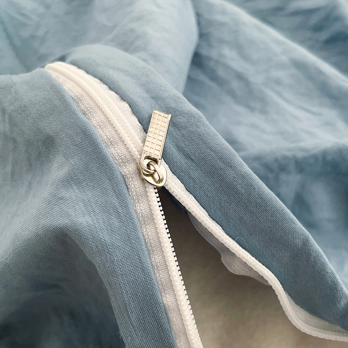 91家纺网 家纺一手货源 找家纺 优尚佳生活馆 2025新款ins风超柔褶皱亲肤磨毛水洗棉四件套纯色系列（风格二） 尼罗蓝