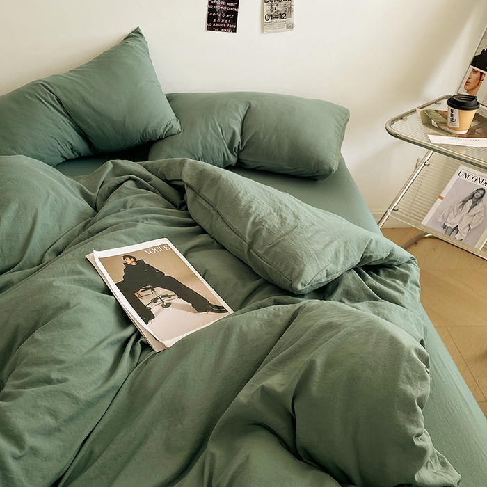91家纺网 家纺一手货源 找家纺 优尚佳生活馆 2025新款ins风超柔褶皱亲肤磨毛水洗棉四件套纯色系列（风格一） 清新绿