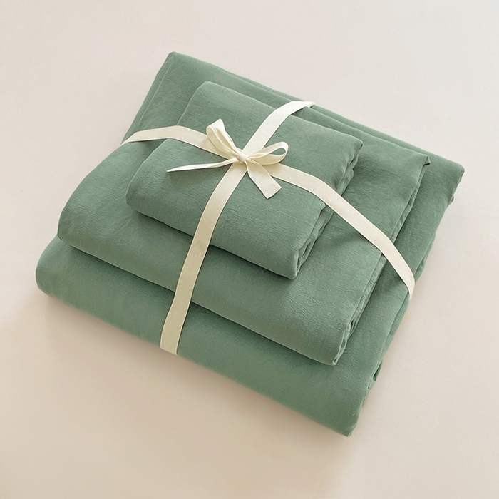 91家纺网 家纺一手货源 找家纺 优尚佳生活馆 2025新款ins风超柔褶皱亲肤磨毛水洗棉四件套纯色系列（风格一） 清新绿