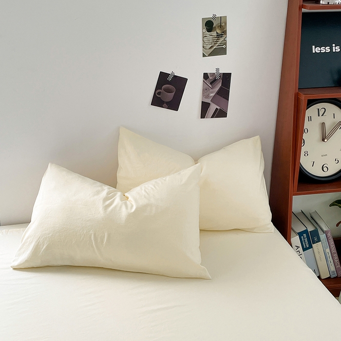 91家纺网 家纺一手货源 找家纺 优尚佳生活馆 2025新款ins风超柔褶皱亲肤磨毛水洗棉四件套纯色系列（风格二） 柠檬黄