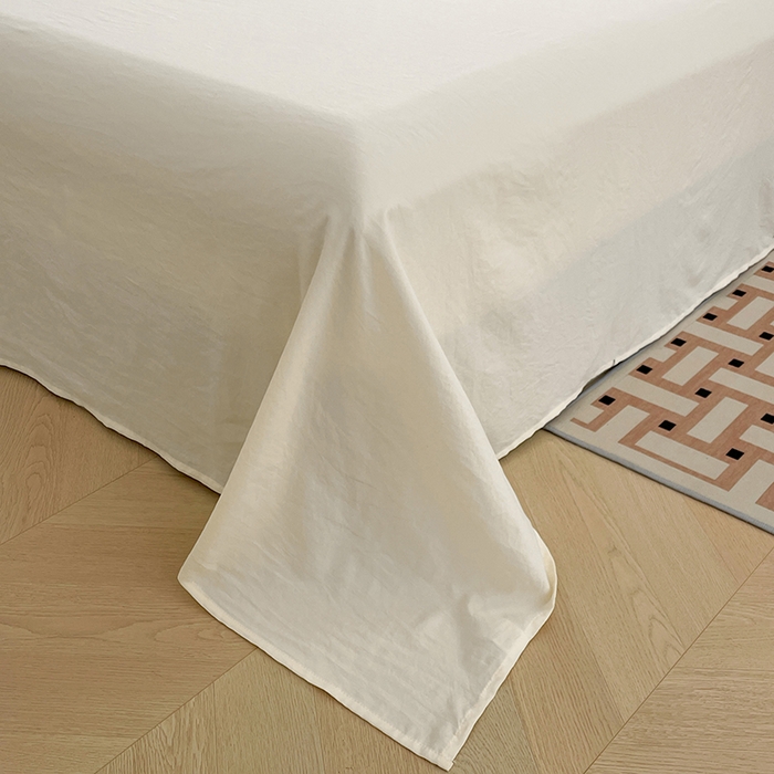 91家纺网 家纺一手货源 找家纺 优尚佳生活馆 2025新款ins风超柔褶皱亲肤磨毛水洗棉四件套纯色系列（风格二） 柠檬黄