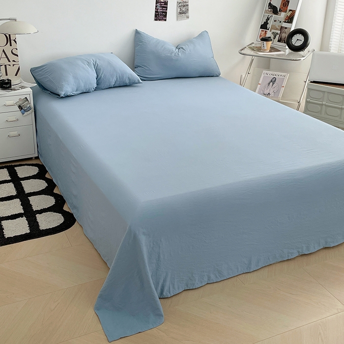 91家纺网 家纺一手货源 找家纺 优尚佳生活馆 2025新款ins风超柔褶皱亲肤磨毛水洗棉四件套纯色系列（风格一） 尼罗蓝