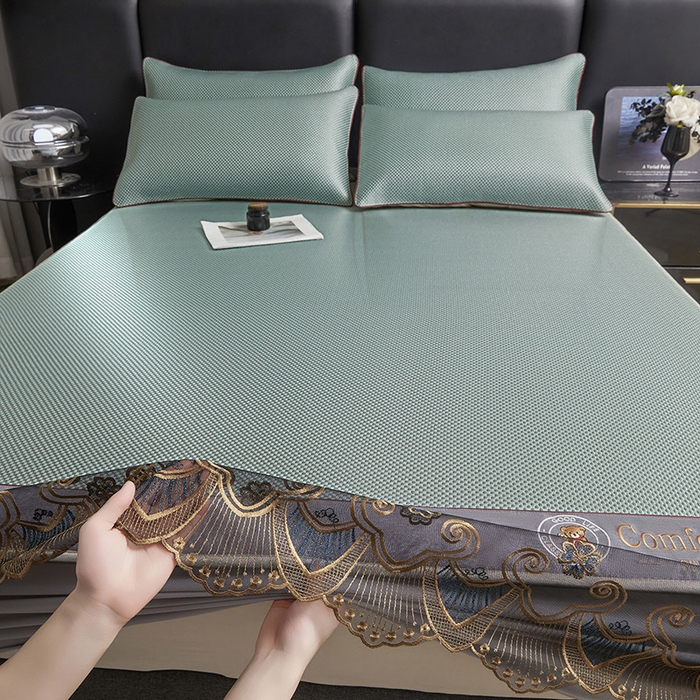 91家纺网 家纺一手货源 找家纺 （总）情恒家纺 2025新款冰藤席床笠款三件套