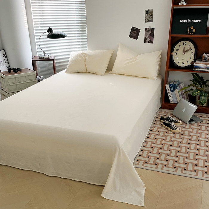 91家纺网 家纺一手货源 找家纺 优尚佳生活馆 2025新款ins风超柔褶皱亲肤磨毛水洗棉四件套纯色系列（风格二） 柠檬黄