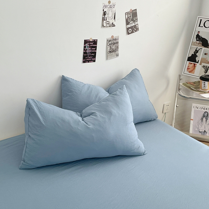 91家纺网 家纺一手货源 找家纺 优尚佳生活馆 2025新款ins风超柔褶皱亲肤磨毛水洗棉四件套纯色系列（风格一） 尼罗蓝