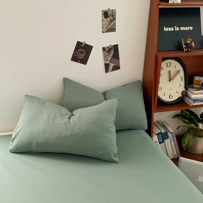 91家纺网 家纺一手货源 找家纺 优尚佳生活馆 2025新款ins风超柔褶皱亲肤磨毛水洗棉四件套纯色系列（风格二） 清新绿