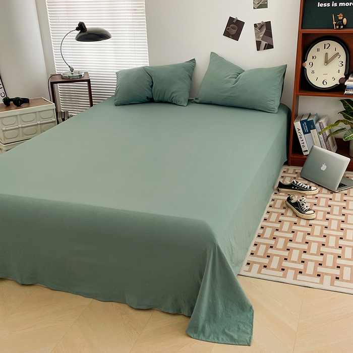 91家纺网 家纺一手货源 找家纺 优尚佳生活馆 2025新款ins风超柔褶皱亲肤磨毛水洗棉四件套纯色系列（风格二） 清新绿