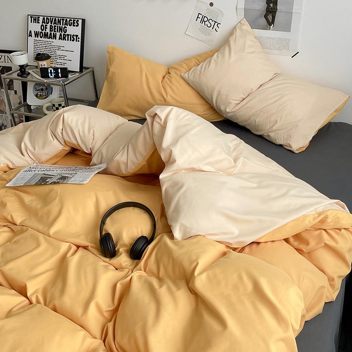 91家纺网 家纺一手货源 找家纺 优尚佳生活馆 2025新款无印风亲肤磨毛四件套-纯色 碳烤起司三拼