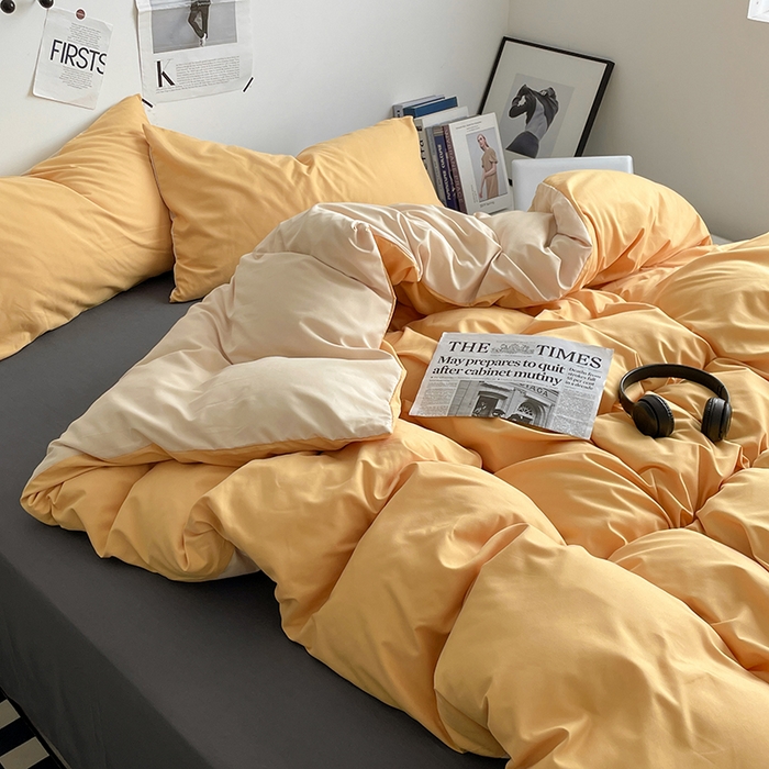 91家纺网 家纺一手货源 找家纺 优尚佳生活馆 2025新款无印风亲肤磨毛四件套-纯色 碳烤起司三拼