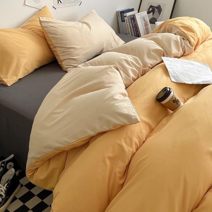 91家纺网 家纺一手货源 找家纺 优尚佳生活馆 2025新款无印风亲肤磨毛四件套-纯色 碳烤起司三拼