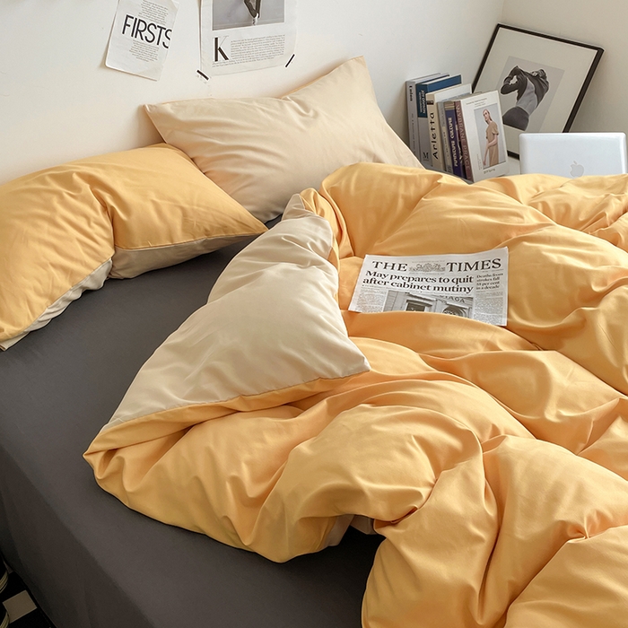 91家纺网 家纺一手货源 找家纺 优尚佳生活馆 2025新款无印风亲肤磨毛四件套-纯色 碳烤起司三拼