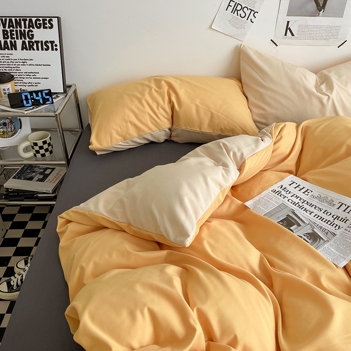 91家纺网 家纺一手货源 找家纺 优尚佳生活馆 2025新款无印风亲肤磨毛四件套-纯色 碳烤起司三拼