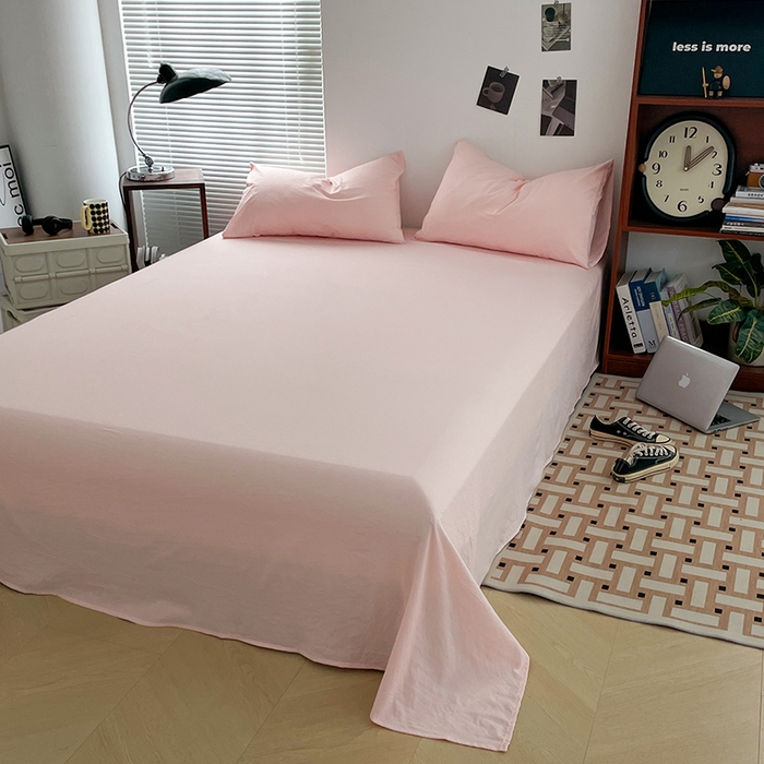 91家纺网 家纺一手货源 找家纺 优尚佳生活馆 2025新款ins风超柔褶皱亲肤磨毛水洗棉四件套纯色系列（风格二） 樱花粉