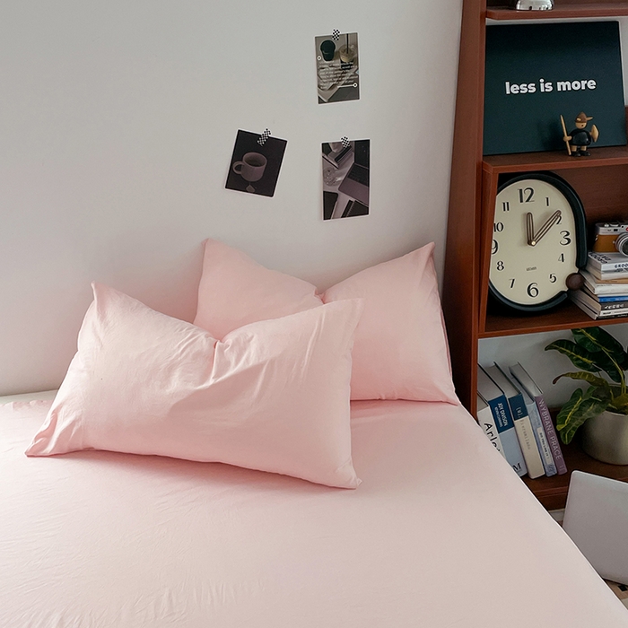 91家纺网 家纺一手货源 找家纺 优尚佳生活馆 2025新款ins风超柔褶皱亲肤磨毛水洗棉四件套纯色系列（风格二） 樱花粉