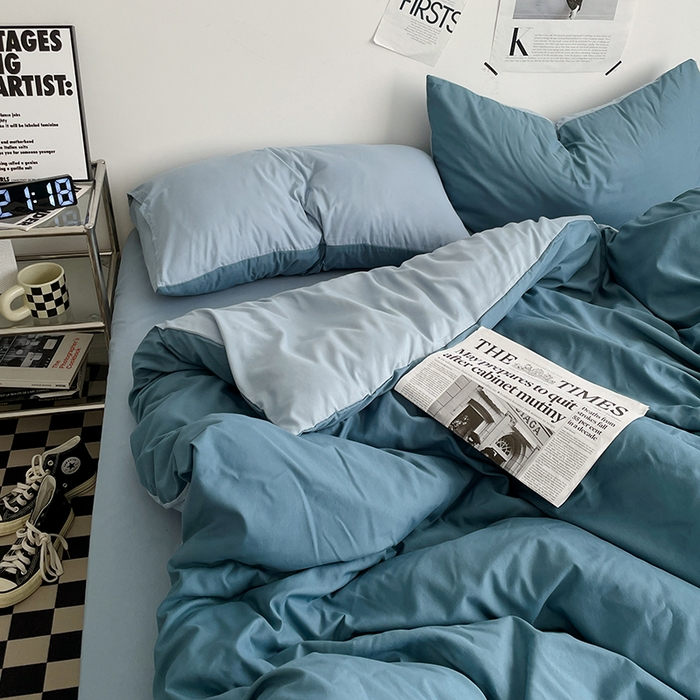 91家纺网 家纺一手货源 找家纺 优尚佳生活馆 2025新款无印风亲肤磨毛四件套-纯色 天空蔚蓝