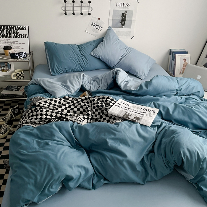 优尚佳生活馆 2025新款无印风亲肤磨毛四件套-纯色 天空蔚蓝