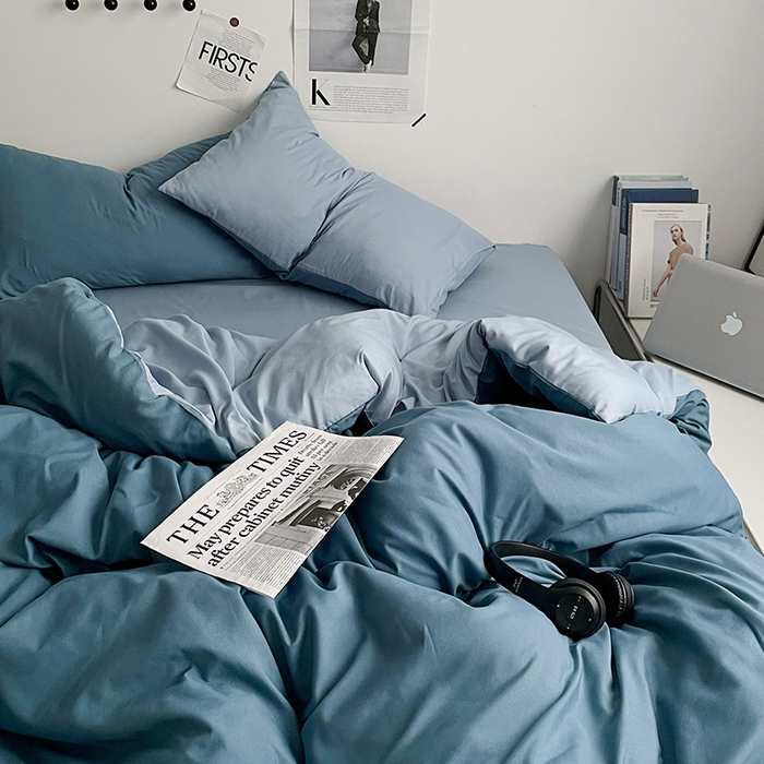 91家纺网 家纺一手货源 找家纺 优尚佳生活馆 2025新款无印风亲肤磨毛四件套-纯色 天空蔚蓝