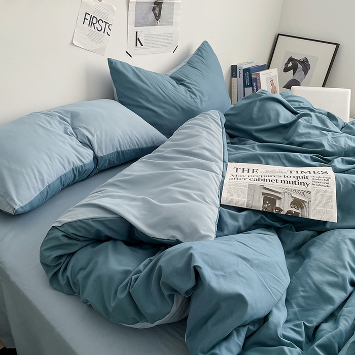 91家纺网 家纺一手货源 找家纺 优尚佳生活馆 2025新款无印风亲肤磨毛四件套-纯色 天空蔚蓝