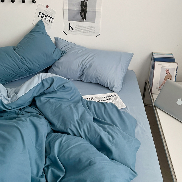 91家纺网 家纺一手货源 找家纺 优尚佳生活馆 2025新款无印风亲肤磨毛四件套-纯色 天空蔚蓝