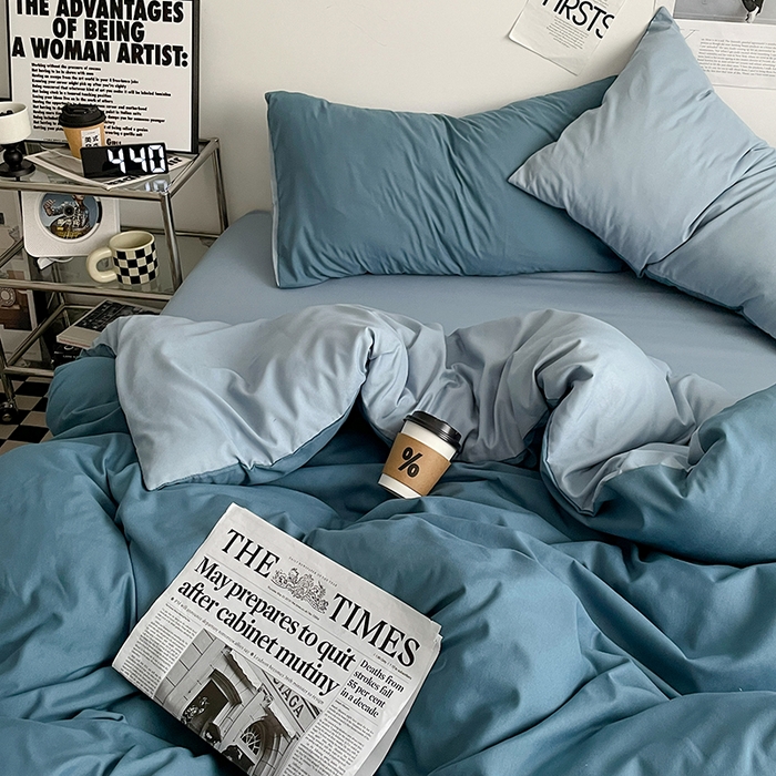 91家纺网 家纺一手货源 找家纺 优尚佳生活馆 2025新款无印风亲肤磨毛四件套-纯色 天空蔚蓝