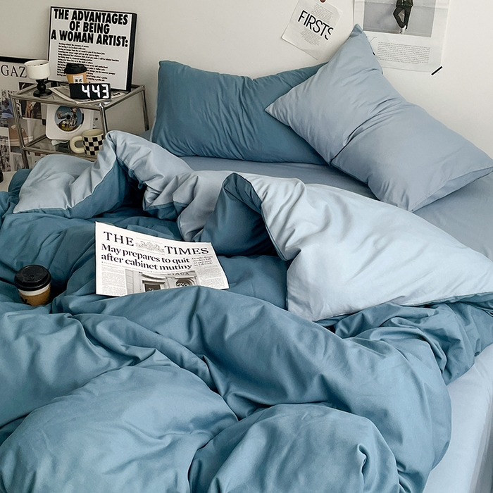 91家纺网 家纺一手货源 找家纺 优尚佳生活馆 2025新款无印风亲肤磨毛四件套-纯色 天空蔚蓝