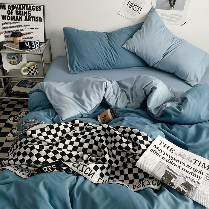 91家纺网 家纺一手货源 找家纺 优尚佳生活馆 2025新款无印风亲肤磨毛四件套-纯色 天空蔚蓝