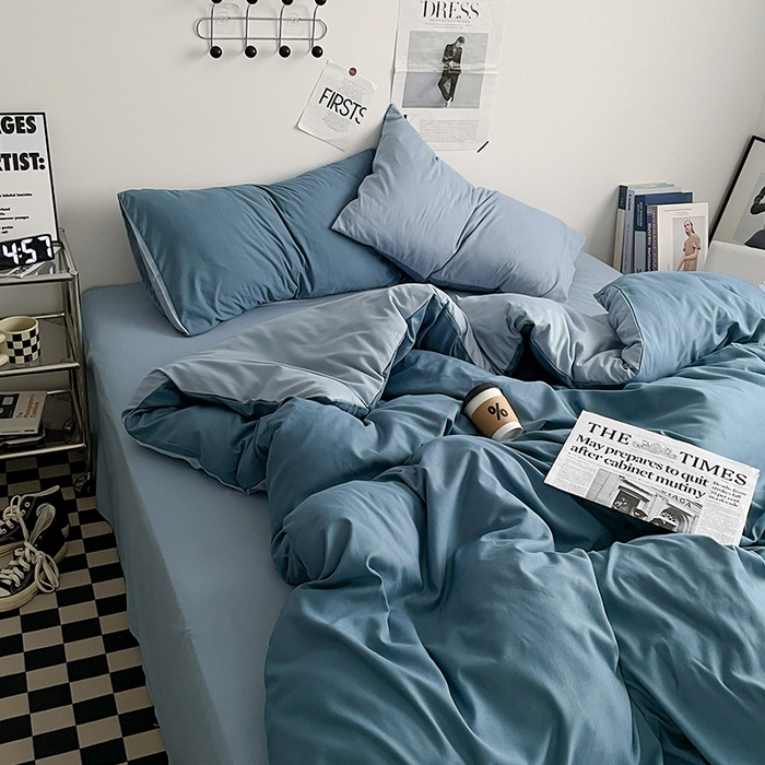 91家纺网 家纺一手货源 找家纺 优尚佳生活馆 2025新款无印风亲肤磨毛四件套-纯色 天空蔚蓝