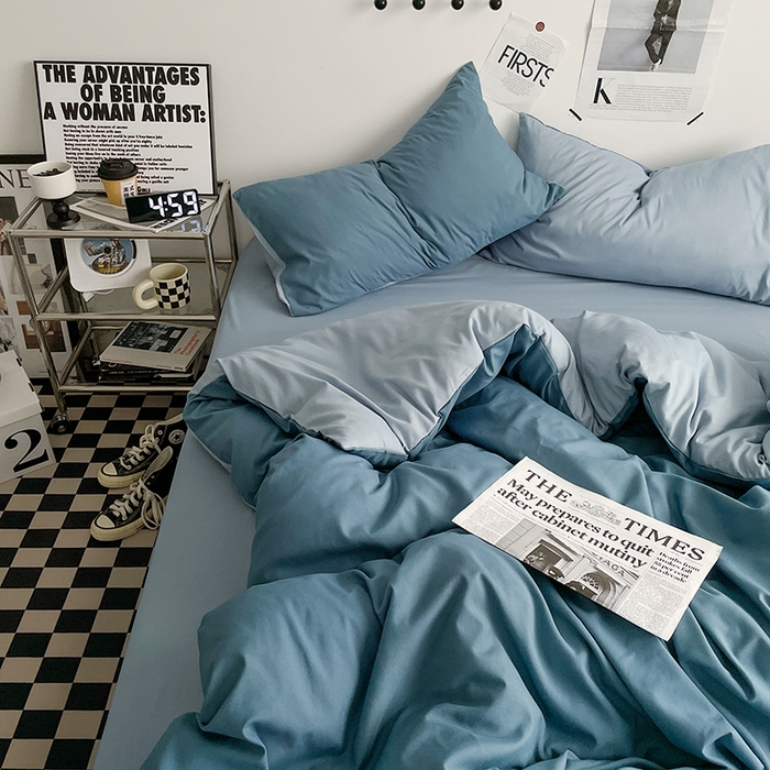 91家纺网 家纺一手货源 找家纺 优尚佳生活馆 2025新款无印风亲肤磨毛四件套-纯色 天空蔚蓝