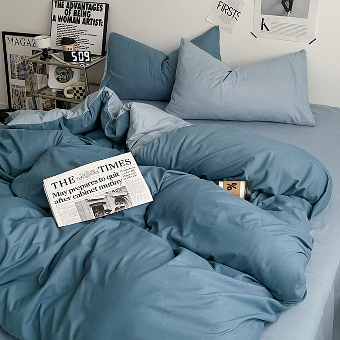 91家纺网 家纺一手货源 找家纺 优尚佳生活馆 2025新款无印风亲肤磨毛四件套-纯色 天空蔚蓝