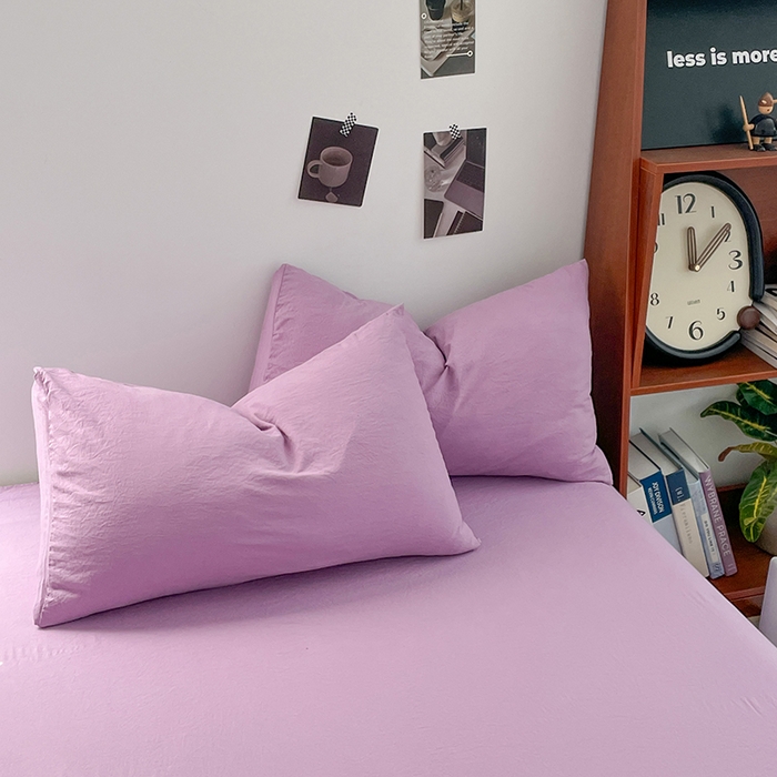 91家纺网 家纺一手货源 找家纺 优尚佳生活馆 2025新款ins风超柔褶皱亲肤磨毛水洗棉四件套纯色系列（风格二） 芋泥紫