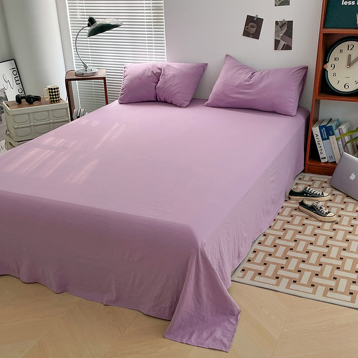 91家纺网 家纺一手货源 找家纺 优尚佳生活馆 2025新款ins风超柔褶皱亲肤磨毛水洗棉四件套纯色系列（风格二） 芋泥紫