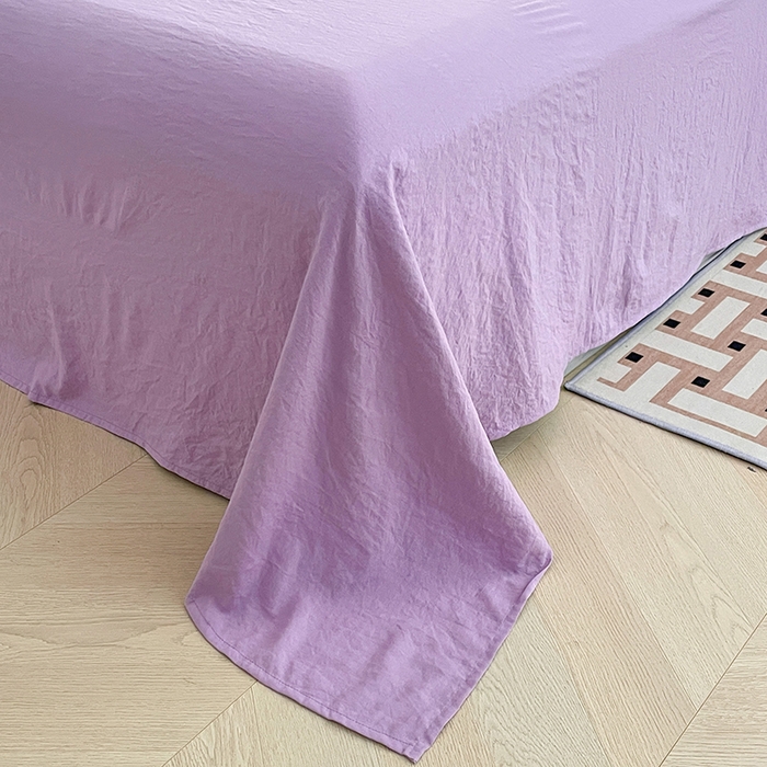 91家纺网 家纺一手货源 找家纺 优尚佳生活馆 2025新款ins风超柔褶皱亲肤磨毛水洗棉四件套纯色系列（风格二） 芋泥紫
