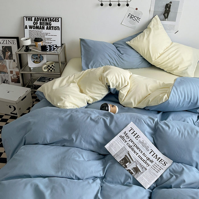 91家纺网 家纺一手货源 找家纺 优尚佳生活馆 2025新款无印风亲肤磨毛四件套-纯色 天蓝芝士