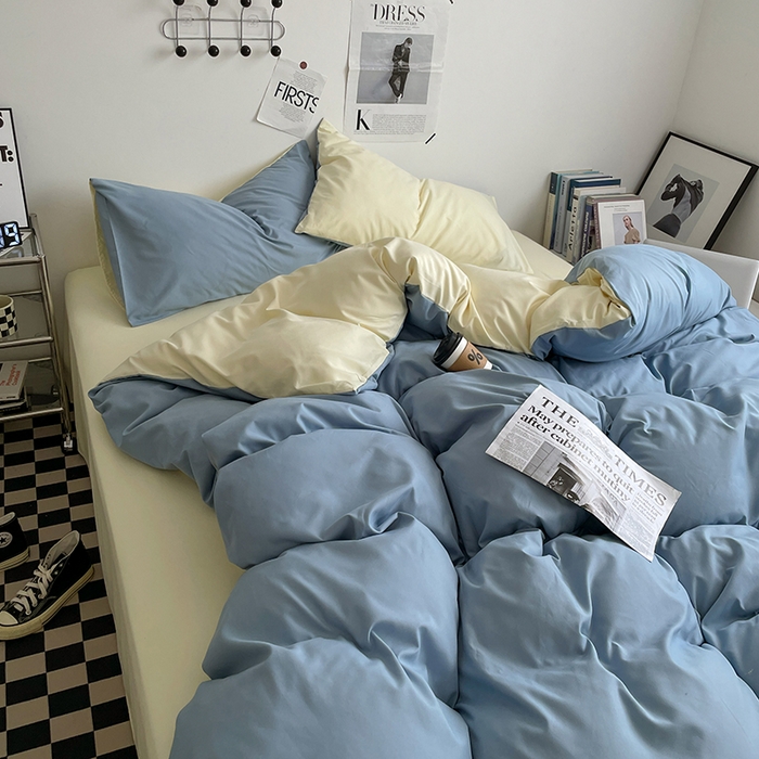 91家纺网 家纺一手货源 找家纺 优尚佳生活馆 2025新款无印风亲肤磨毛四件套-纯色 天蓝芝士