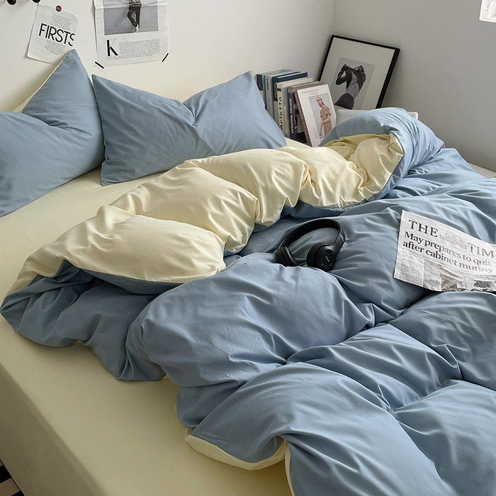 91家纺网 家纺一手货源 找家纺 优尚佳生活馆 2025新款无印风亲肤磨毛四件套-纯色 天蓝芝士