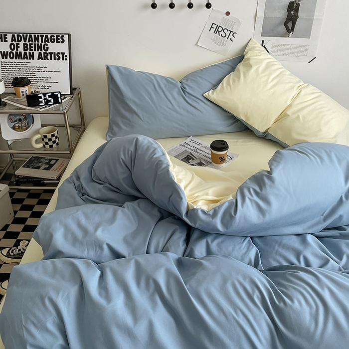 91家纺网 家纺一手货源 找家纺 优尚佳生活馆 2025新款无印风亲肤磨毛四件套-纯色 天蓝芝士